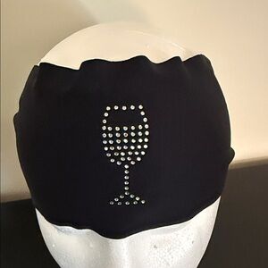 Black Rhinestone Wine Glass 4" Bondi Band Headband NEW "No Drip" "No Slip"